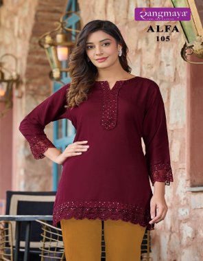 maroon rayon rinkle | length - 30 fabric embroidery  work ethnic 