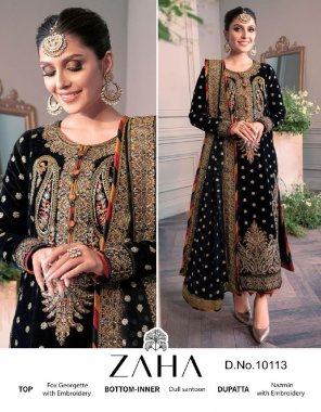 black top - georgette with heavy embroidered | bottom - santoon | dupatta - nazmin with heavy embroidered | inner - santoon  fabric embroidery work festive 