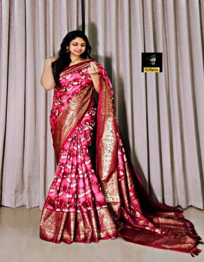 red pure soft dola silk with kalamkari and digital flower print  fabric printed work ethnic 