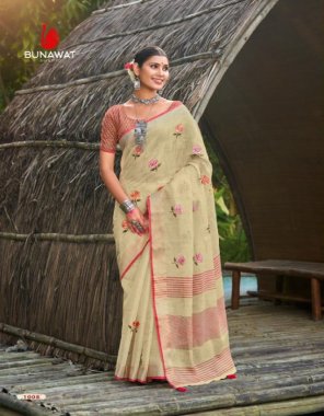yellow linen weaves fancy embroidery saree collection fabric embroidery work festive 