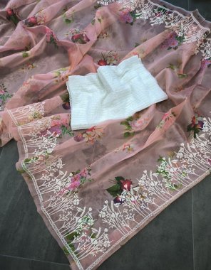 pink saree - premium organza silk | blouse - vichitra silk with sequance work fabric embroidery work ethnic 