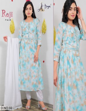 sky blue kurti - cotton print | pant - muslin | dupatta - muslin ( 2.25m ) with fancy lace  fabric printed work casual 