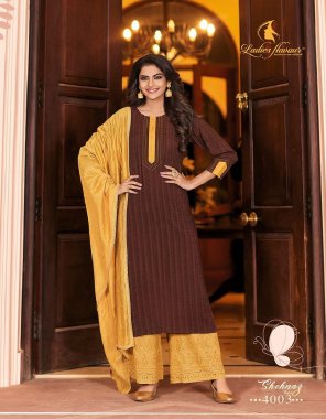 brown top - heavy rayon dobby with katha work | bottom - heavy rayon with shifali work| dupatta - chanderi viscose with heavy embroidery work ( 2.20 cut & 36 panna )  fabric embroidery work festive 