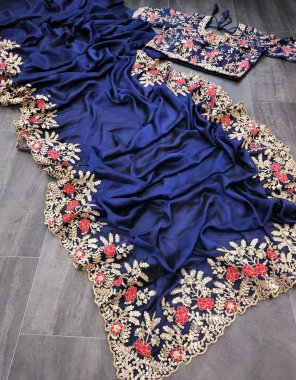 navy blue saree - soft rangoli silk | blouse - mono banglory silk with embroidery sequance work ( fully stitched ) | size - xl ( 42 upto 44 xxl margin ) fabric embroidery work casual 