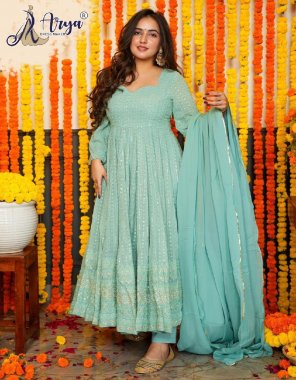 sky blue gown - heavy muslin | pant - heavy muslin | dupatta - muslin ( 2.25 m ) with lace | gown flair - 3.75m  fabric sequance work work ethnic 