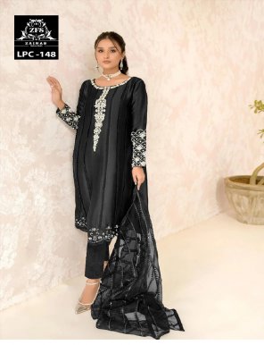 black top - blooming georgette with inner santoon | bottom - pure cotton stretchable | dupatta - heavy organza | size - top - xl size chest - 42 / bottom xl size 36 - 42 | top length - 39 fabric embroidery work festive 