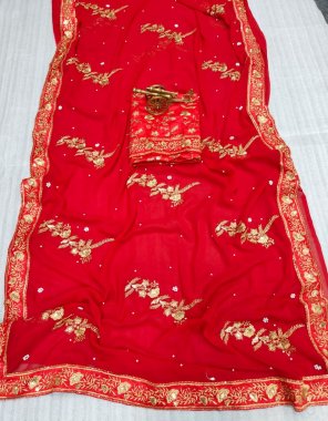 red saree - georgette silk saree with sequance thread work with machine pearl work | blouse - mono silk sequance work  fabric sequance work ethnic 