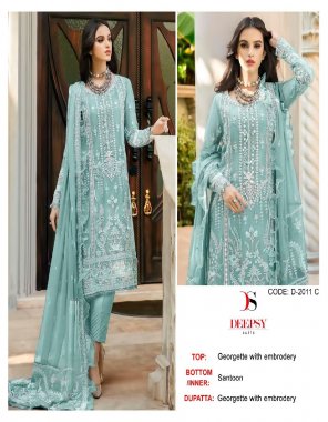 sky blue top - georgette with embroidery & hand work | bottom - santoon | dupatta - georgette with embroidery  fabric embroidery work casual 