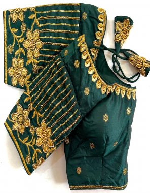 dark green heavy banarasi silk | jari thread and khatli work | front open pattern  fabric jari work work festive 