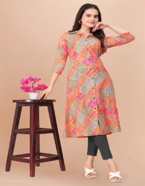 orange softy cotton | length - 55+ inch | printed and foil work | size - m ( 38 ) | l ( 40 ) | xl ( 42 ) | xxl ( 44 )  fabric printed work ethnic 