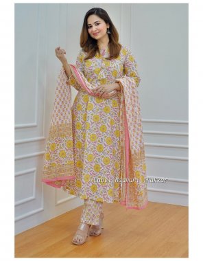 yellow pure cotton | floral printed  fabric printed work ethnic 