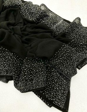 black saree - fancy georgette silk fabric with rainbow diamond work | blouse - mono satin fabric diamond work work casual 