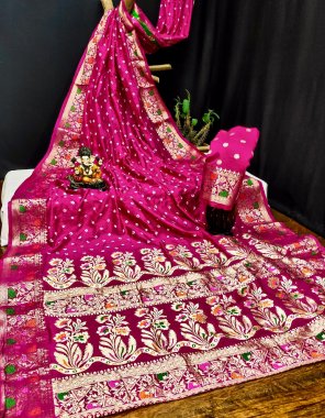 pink pure bandhej silk with patola border with zari weaving fabric weaving work casual 