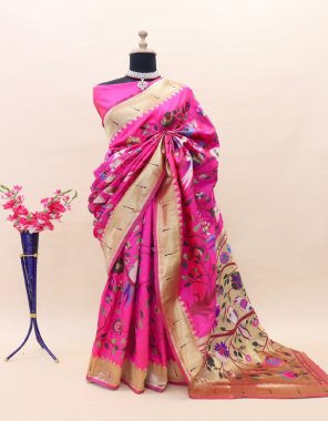 pink paithani pure silk handloom saree with jari work fabric weaving work festive 