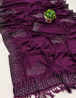 wine saree - fox georgette with diamond work | blouse - fox georgette  fabric diamond work work casual 