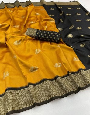 yellow banarasi soft silk saree fabric weaving work party wear 