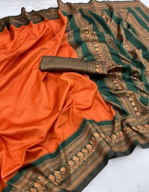 orange banarasi soft silk saree fabric weaving work casual 