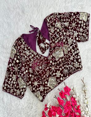 wine pure velvet | sleeves - 10 inch + | pad - yes | height - 15 inch + fabric embroidery work ethnic 
