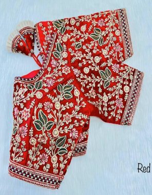 red heavy velvet | with heavy real handwork diamond work | heavy padded hand made hook with latkan | front open style fabric handwork work festive 