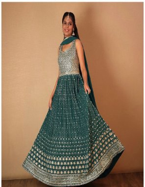 sky blue gown - heavy faux georgette | work - heavy embroidery sequnace work | sleeves - short sleeves plain fabric | inner - heavy micro cotton | gown length - 56 - 57 inch | flair - 3 m | size - m ( 38 ) |l ( 40 ) | xl ( 42 ) | xxl ( 44 ) fully stitched | dupatta - heavy faux georgette with riveted moti embroidery worked  fabric embroidery work casual 
