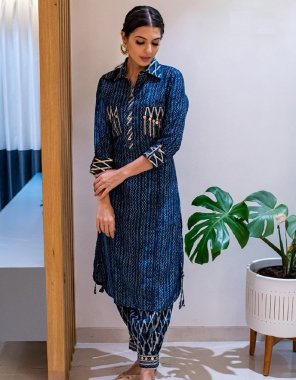 navy blue rayon | kurti length - 46+ | pant length - 40+ fabric printed work festive 