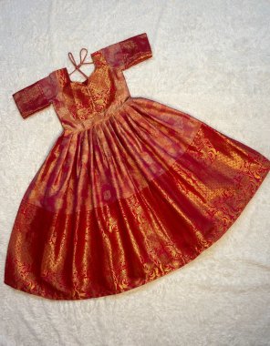 orange gown - soft kanjivaram silk with beautiful zari weaving work | inner - micro cotton fabric weaving work festive 