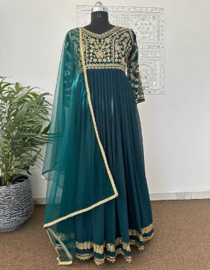 rama gown - heavy faux georgette | work - heavy embroidery sequance with stone hand work | sleeves - full sleeves with embroidery sequance work | inner - heavy micro cotton | gown length - 56 - 58 inch | gown  flair - 3 m | gown size - m ( 38 ) | l ( 40 ) | xl ( 42 ) | xxl ( 44 ) | dupatta - soft butterfly net with fancy lace work  fabric sequance work work ethnic 