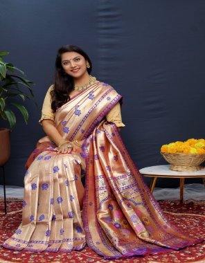 purple paithani pure silk handloom saree  fabric zari weaving work casual 