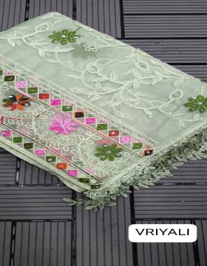green pure organza silikon silk wooven border with running blouse fabric stone work work casual 