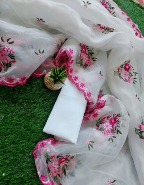 white saree - pure soft organza saree with embroidery work | blouse - banglory silk fabric embroidery work festive 