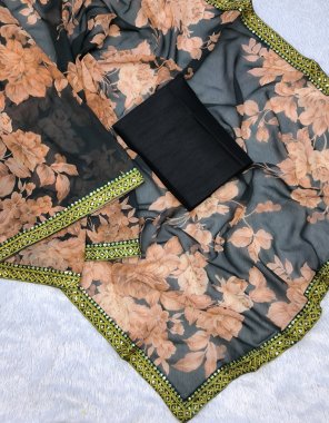 black saree - georgette digital printed with multi thread embroidery sequance work | blouse - mono banglory silk ( unstitched )  fabric digital printed work festive 