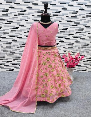 baby pink choli - fox georgette embroidery sequance work  | sleeves - extra available | inner - micro cotton | type - full stitched | lehenga - fox georgette embroidery sequance work with  latkan dori | inner - micro cotton | lehenga type - full stitched | dupatta - fox georgette with less border ( full stitched )  fabric embroidery work festive 
