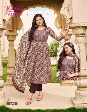 brown top - heavy embroidery on neck daman side | bottom - cotton | dupatta - mal dupatta ( 2.25 m) fabric embroidery work party wear 