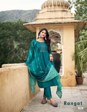 sky blue top - chanderi viscose with embroidery mirror work with cotton full inner | bottom - chanderi viscose with embroidery work | dupatta - chinon chiffon with laheriya print ( 2.30 cut with 36 panna ) fabric embroidery work casual 