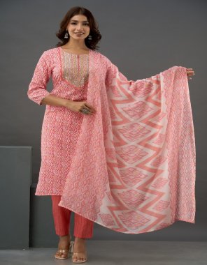 pink cotton fabric printed work ethnic 