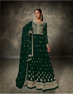 dark green top - blooming faux georgette with heavy embroidery | bottom - pure viscose santoon with unstitched | dupatta - blooming georgette with embroidery work  fabric embroidery work party wear 