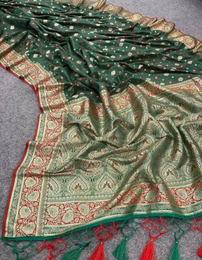 green satin pure banarasi silk  fabric weaving work festive 