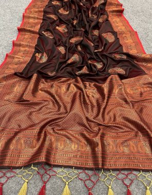 red satin pure banarasi silk  fabric weaving work ethnic 