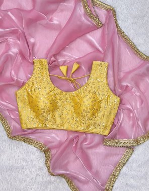 baby pink saree - soft jimmy chu with lace border | blouse - soft jimmy chu ( full stitched ) | size - 40 stitched ( upto 42 xl margin )  fabric embroidery work ethnic 