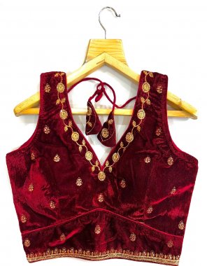maroon velvet with sequance jari thread work | short sleeves attached inside blouse  fabric sequance work party wear 