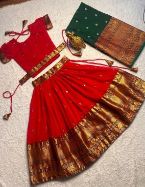 red lehenga & blouse - narayanpet cotton weaving border on sequance embroidery work and georgette fabric | linning / inner - micro cotton | dupatta - pure narayanpet cotton sequance embroidery butta work  fabric sequance work casual 