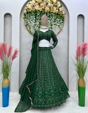 dark green lehenga - fox georgette | work - embroidery with 3 mm | size - upto 44 | inner - crep | length - 42 
