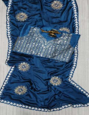 navy blue saree - premium rangoli silk with heavy embroidery work | blouse - mono banglory silk with embroidery work fabric embroidery work festive 