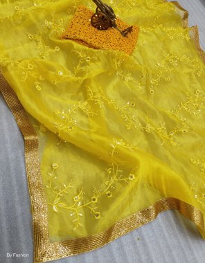 yellow saree - organza silk saree with sequance embroidery work | blouse - full sequance work velvet blouse  fabric sequance work party wear 