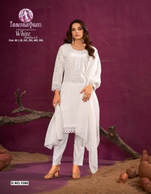 white top - pure cambric cotton ( fornt / back & sleev ) full chikan work and boring work with white designer handwork nack tai | bottom - cotton stechable | dupatta - soft linen with boders work fabric chikan work work casual 