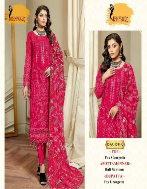 pink top - fox georgette with embroidery moti diamond work | dupatta - fox georgette with work | bottom - dull santoon | inner - dull santoon  fabric embroidery work party wear 