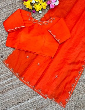 orange soft organza with handworked saree | blouse - soft organza ( stitched ) fabric handwork work party wear 