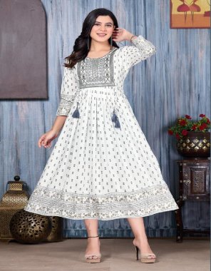 white 14kg rayon print  | length - 48 inch |work - embroidered with foil work  fabric printed work festive 