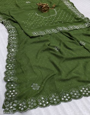 green saree - georgette saree with swarovski work and back lace attached | blouse - swarovski work blouse fabric swarovski work work festive 