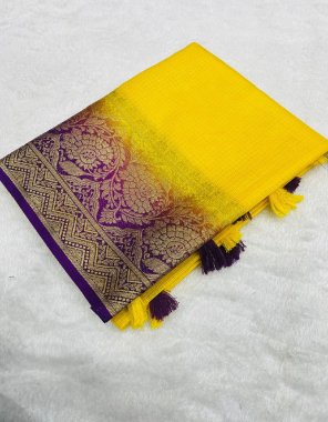 yellow pure wark silk kota doriya with jacquard border with contrast blouse pallu and blouse fabric jacquard work festive 